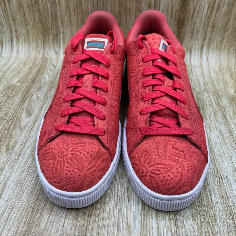 Puma Suede Caribbean Floral Men's Size 10 Hot Coral Sneakers Shoes 365766-01